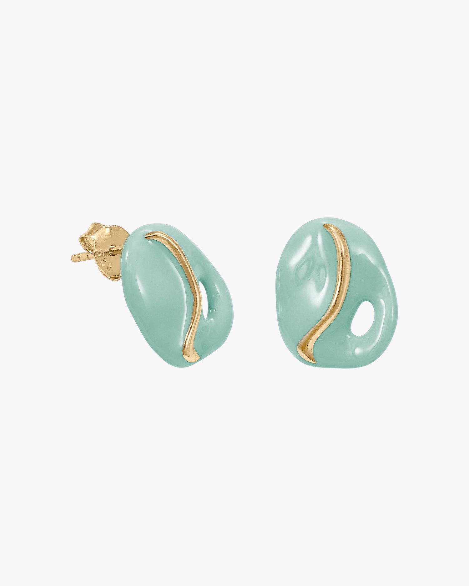 Pendientes originales diseño irregular esmalte verde y detalles dorados