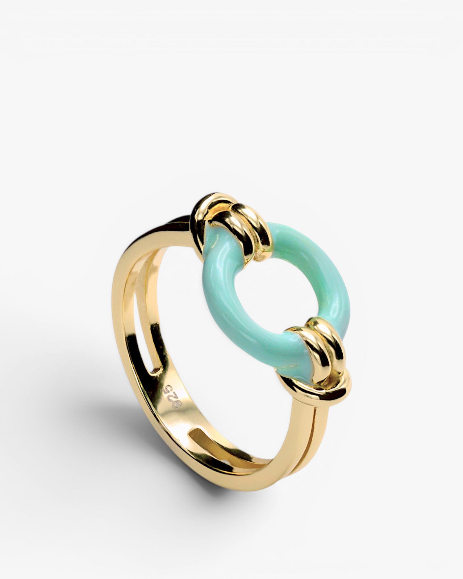 Anillo esmalte diseño círculo azul bañado en oro