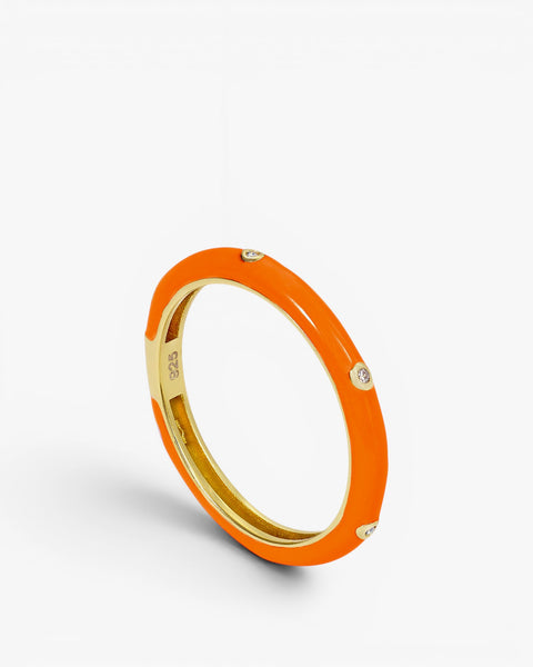 Bague triple en émail et zircon cubique orange