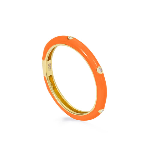 Anillo esmalte triple circonita en tono naranja