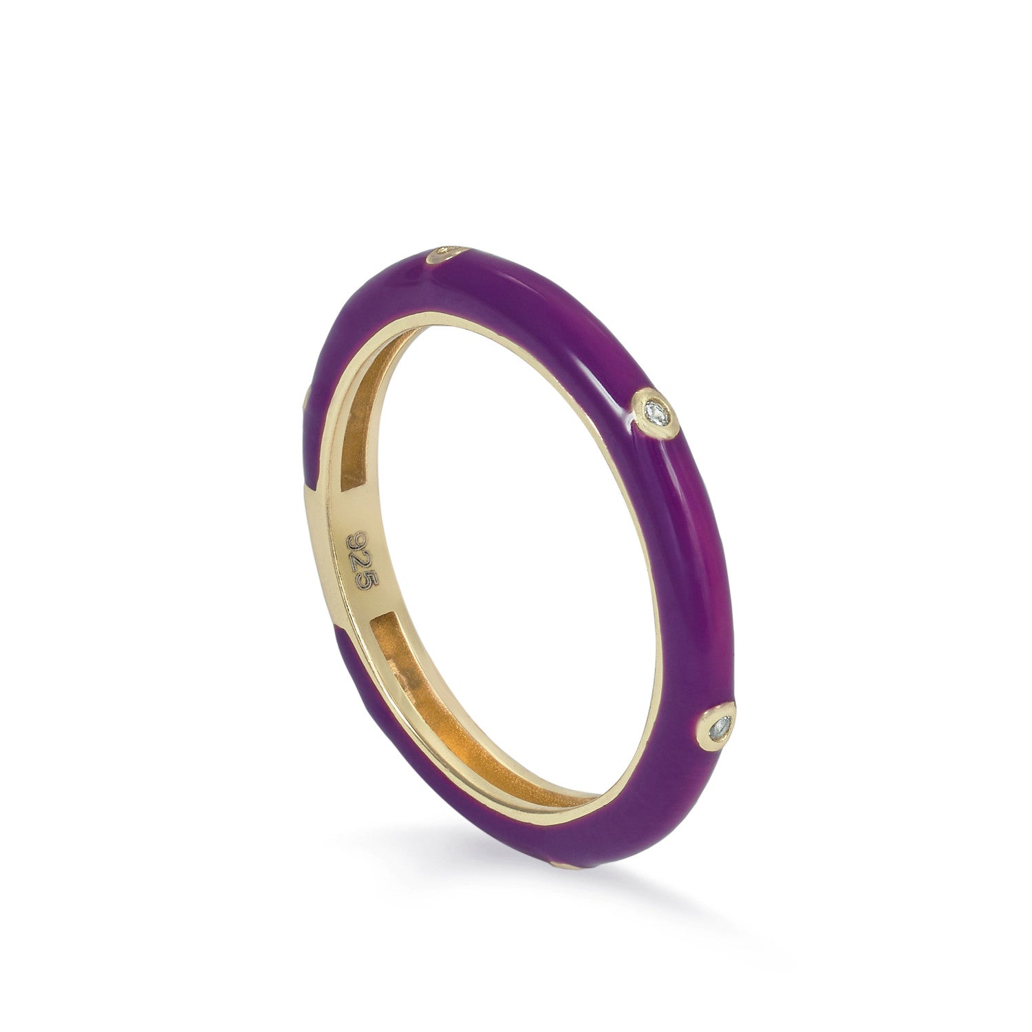 Anillo esmalte triple circonita en tono morado