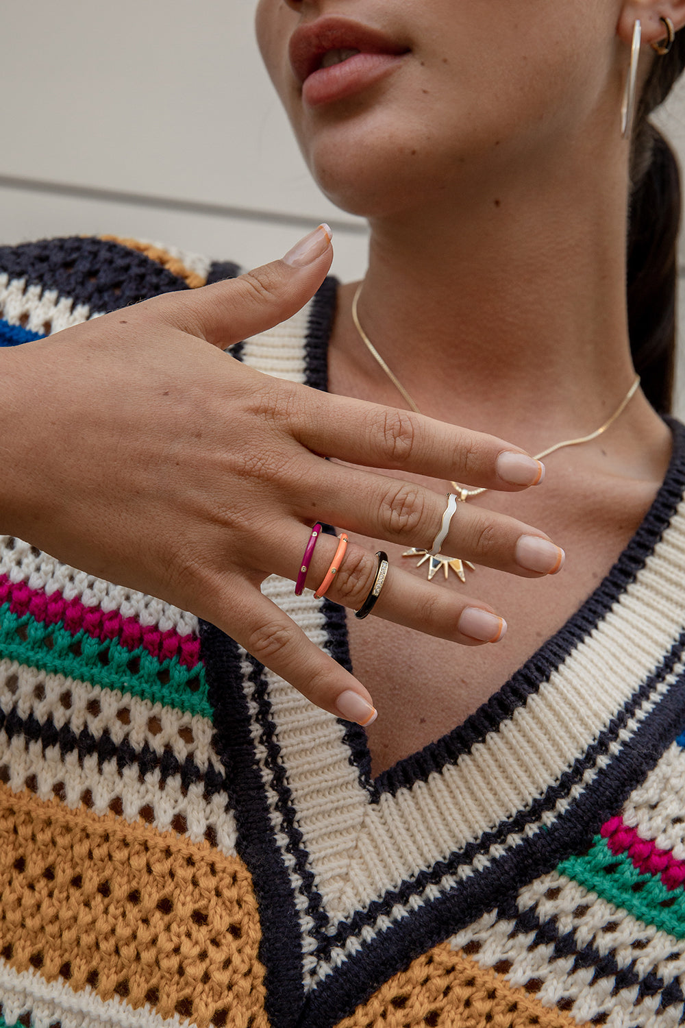 Bague triple en émail et zircon cubique violet