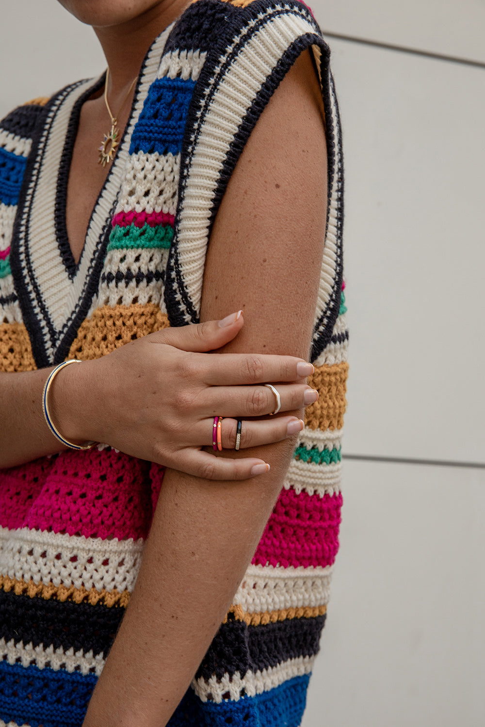 Bague triple en émail et zircon cubique violet