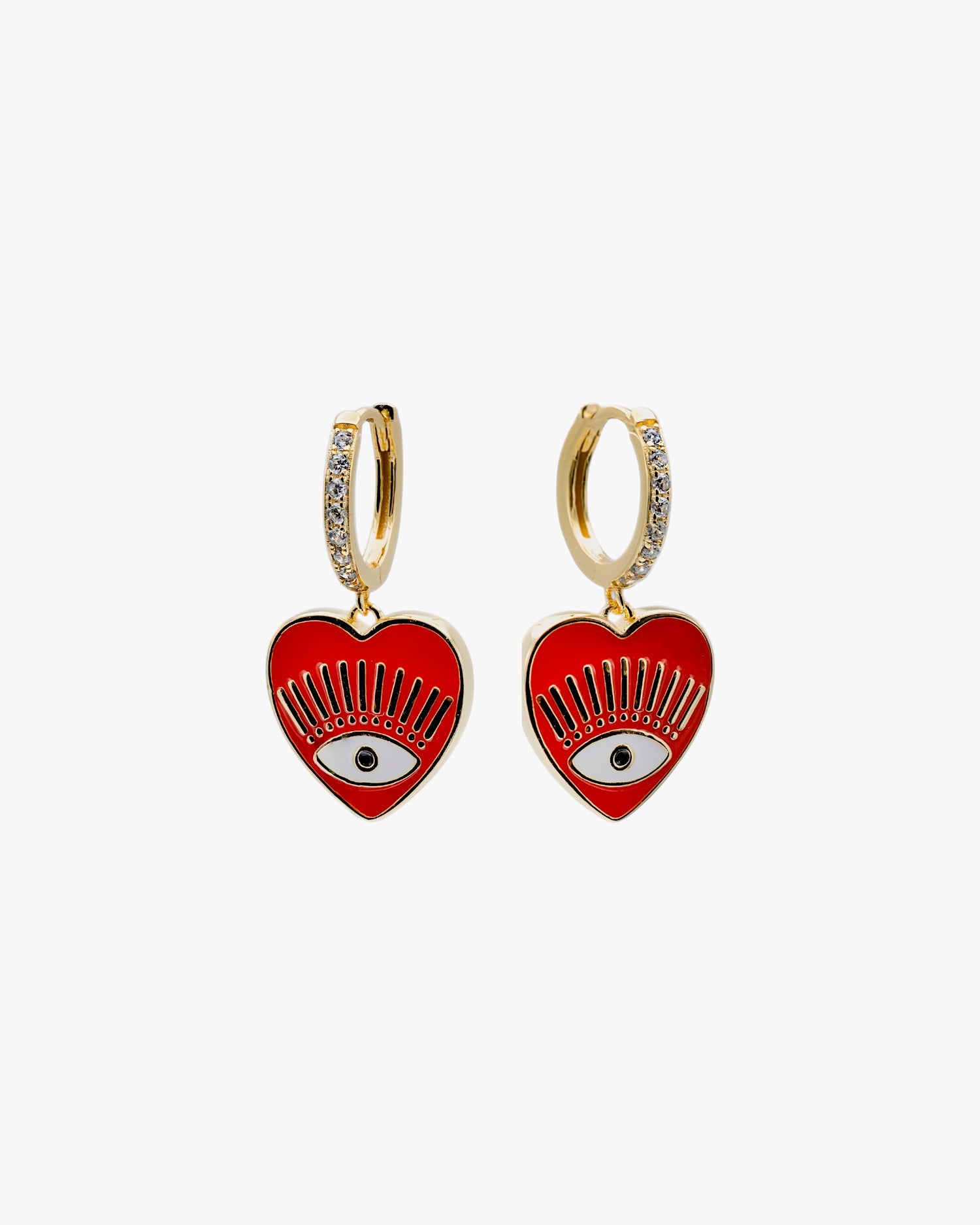 Pendientes aros con colgantes diseño corazón en esmalte rojo
