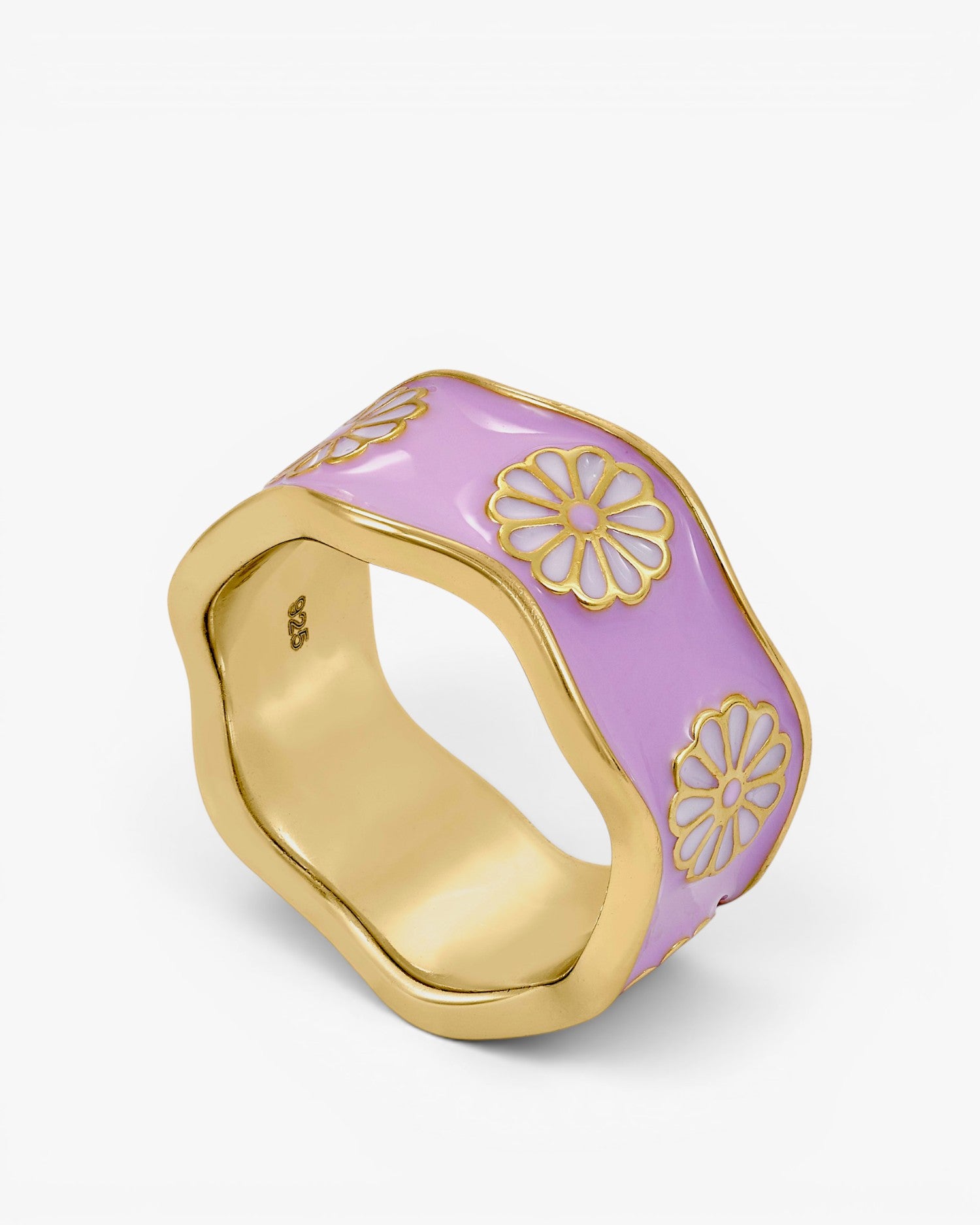 Bagues en émail argenté avec un motif hippie violet