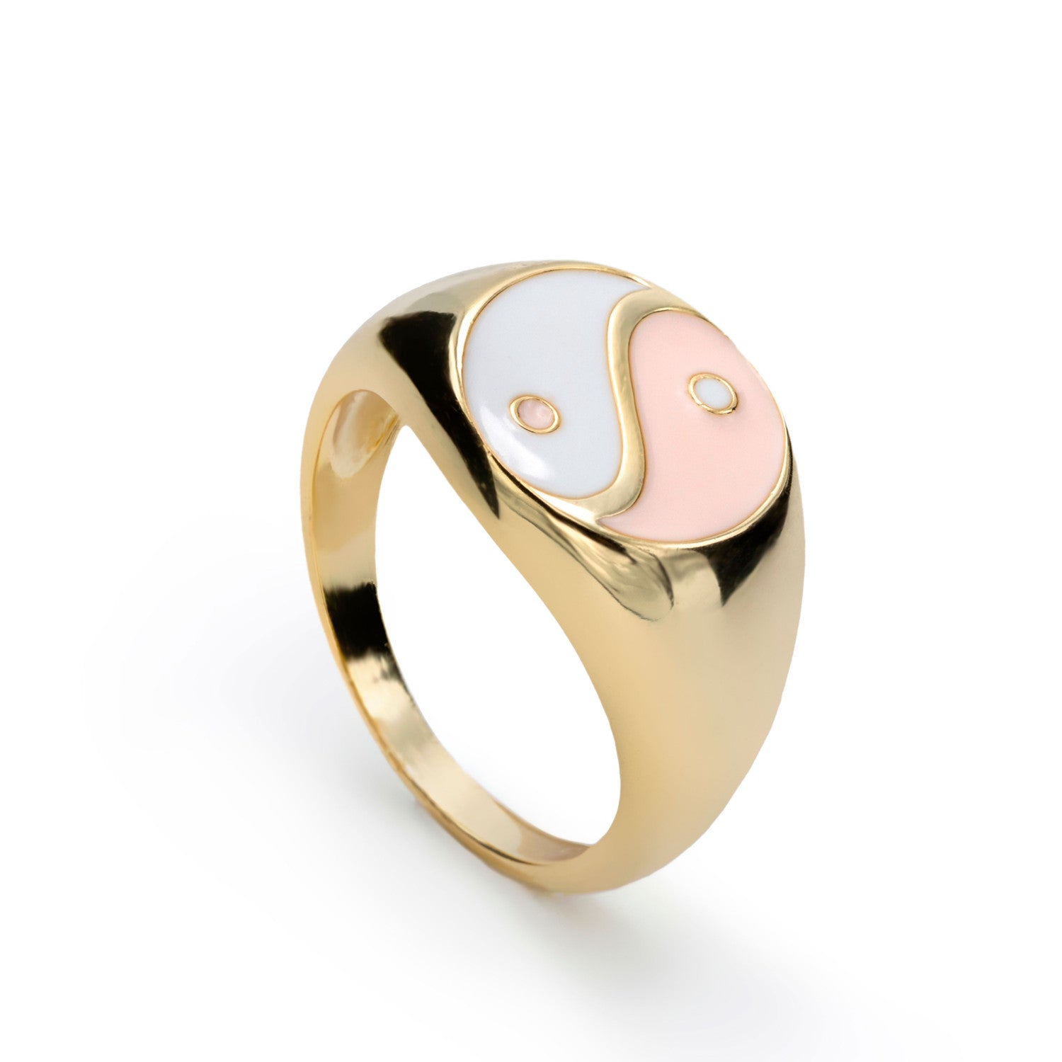 Anillo sello diseño ''yin yang'' con esmalte bicolor