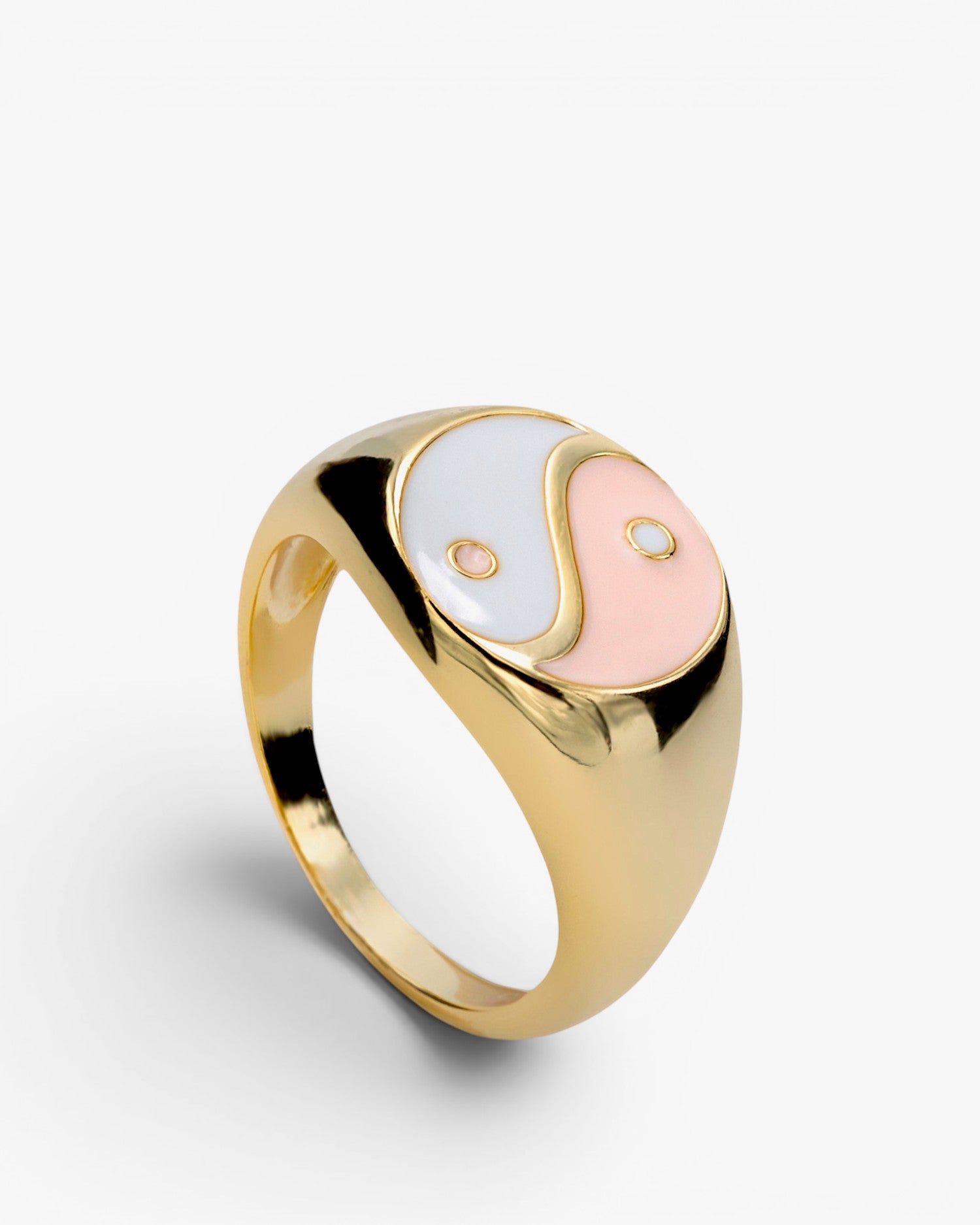 Anillo sello diseño ''yin yang'' con esmalte bicolor