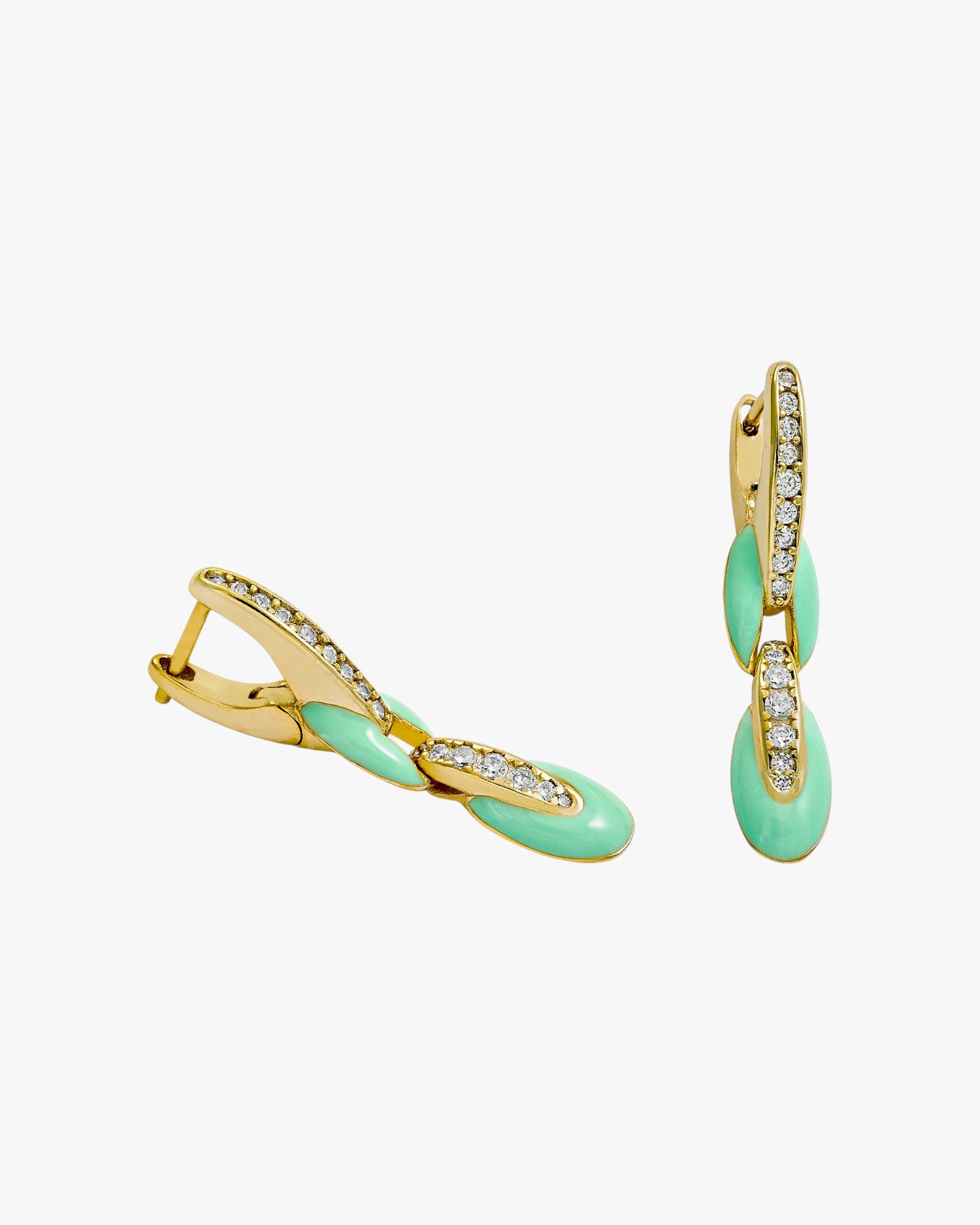 Original earrings with enamel and cubic zirconia design