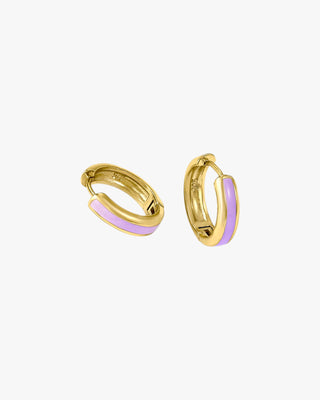 Pendientes aros pequeños diseño esmalte malva bañados en oro