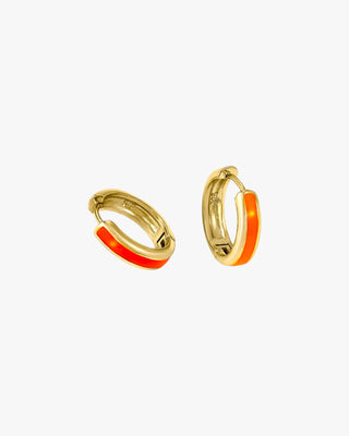 Pendientes aros pequeños diseño esmalte naranja bañados en oro