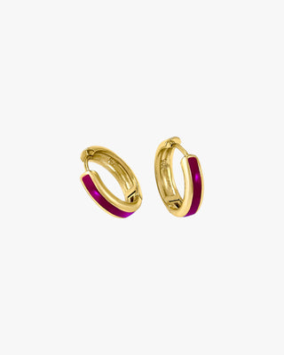 Pendientes aros pequeños diseño esmalte fucsia bañados en oro