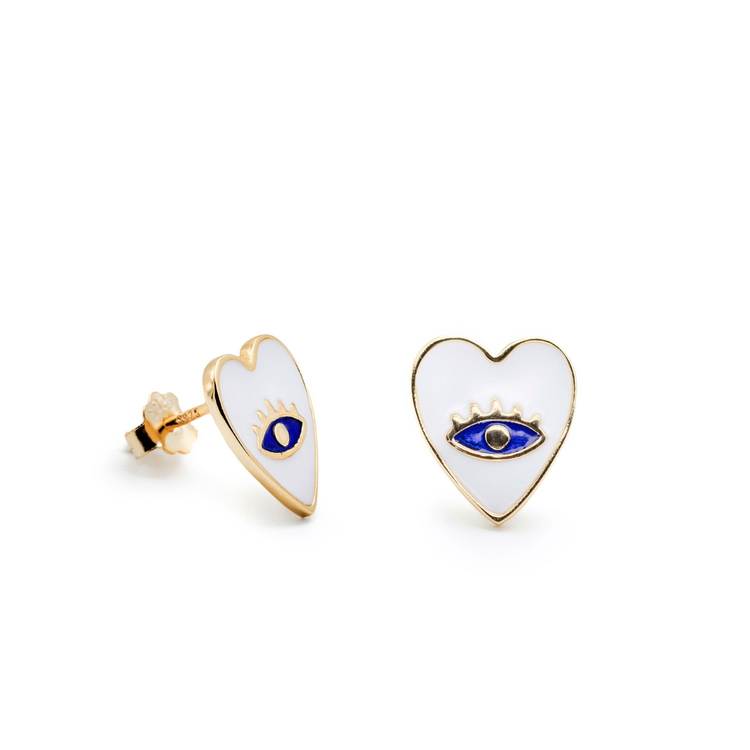 Pendientes originales diseño corazón con esmalte blanco