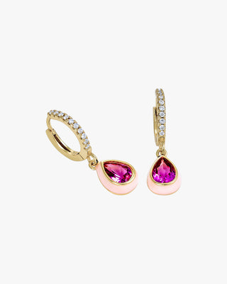 Pendientes con colgantes diseño gota con esmalte rosa