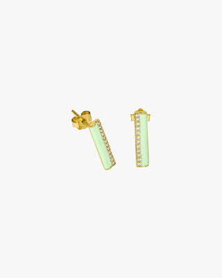 Pendientes pequeños diseño vertical con esmalte verde y circonitas