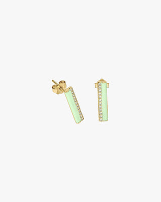 Pendientes pequeños diseño vertical con esmalte verde y circonitas