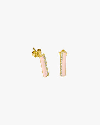 Pendientes pequeños diseño vertical con esmalte rosa y circonitas