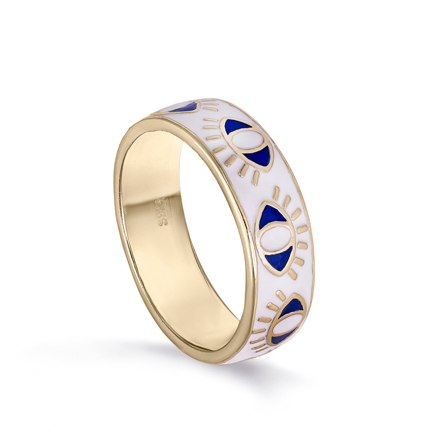 Anillos esmalte en plata diseño ojos blanco