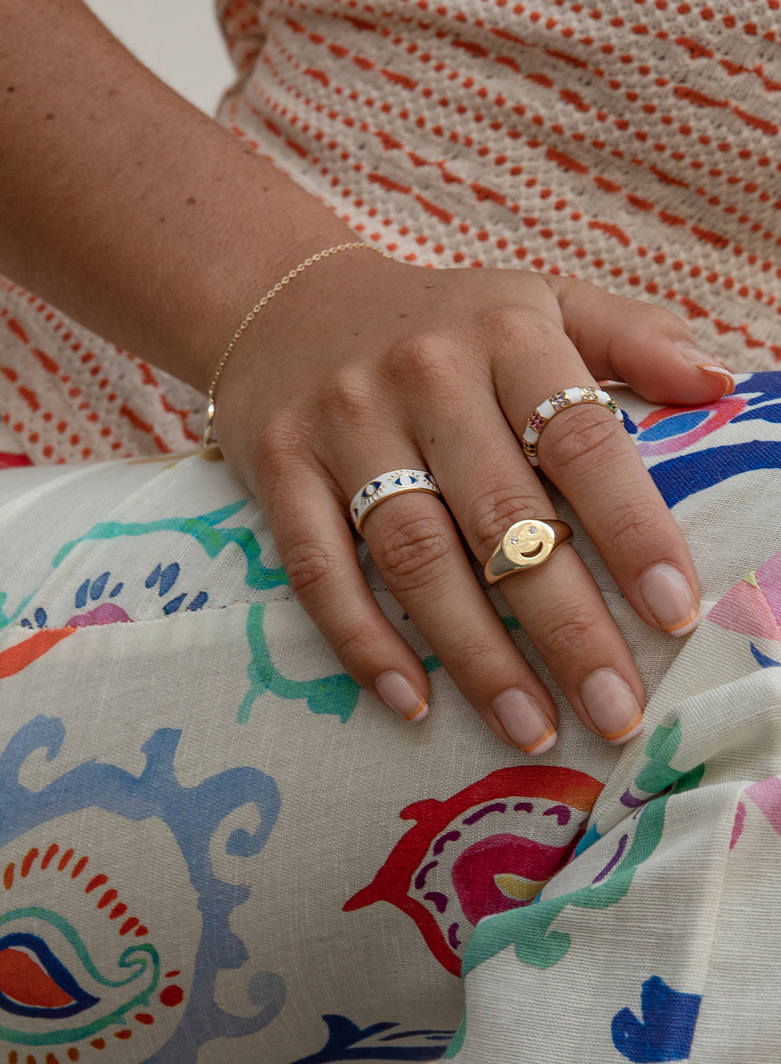 Anillos esmalte en plata diseño ojos blanco