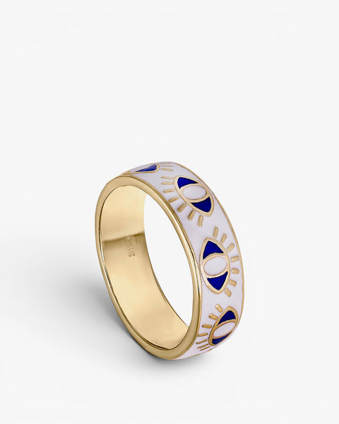 Anillos esmalte en plata diseño ojos blanco