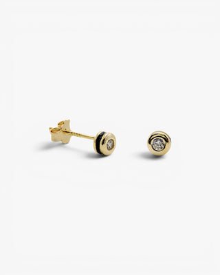 Pendientes botón diseño esmalte negro combinado con plata y circonita