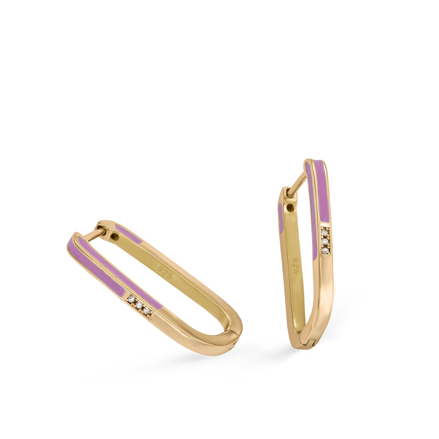 Boucles d'oreilles rectangulaires originales en émail lilas