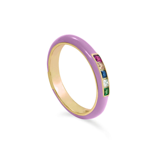 Anillo esmalte violeta diseño cuarzos adamantinos multicolores