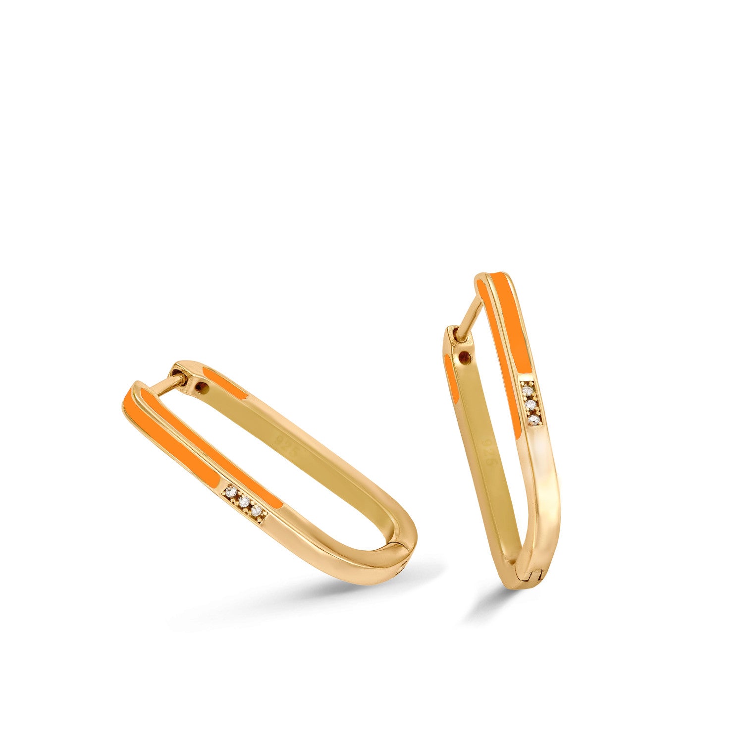 Pendientes originales diseño rectangular con esmalte naranja