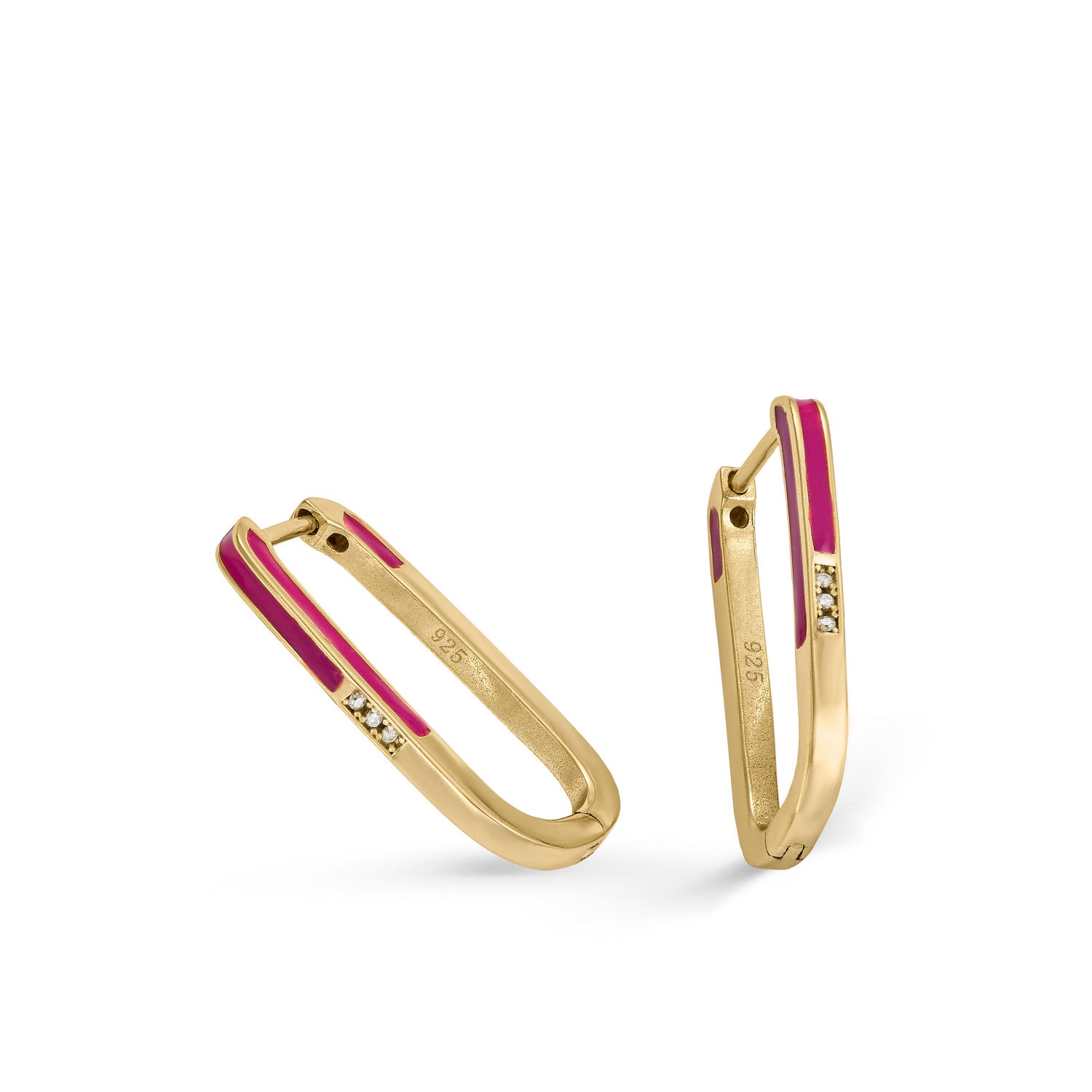 Pendientes originales diseño rectangular con esmalte púrpura