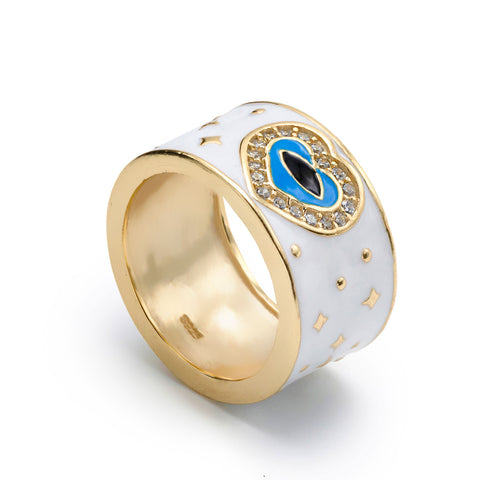 Heart design enamel rings in silver