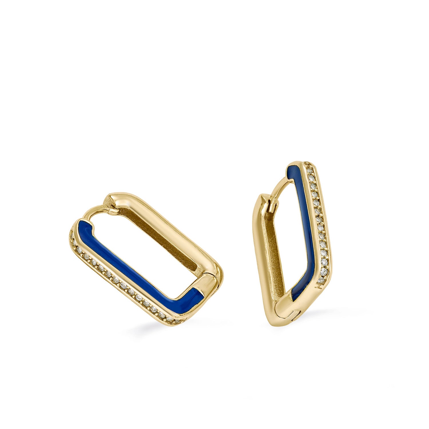 Pendientes aro esmalte en plata diseño cuadrado azul eléctrico