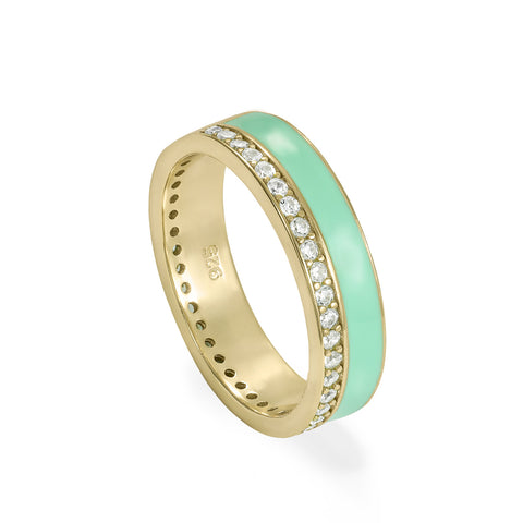 Anillo esmalte menta diseño carril de circonitas