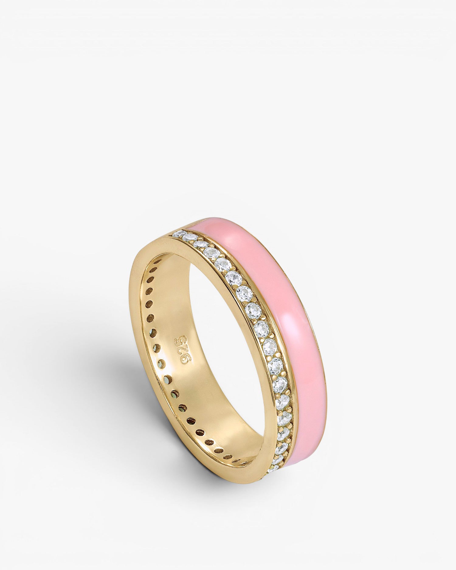 Anillo esmalte rosa diseño carril de circonitas