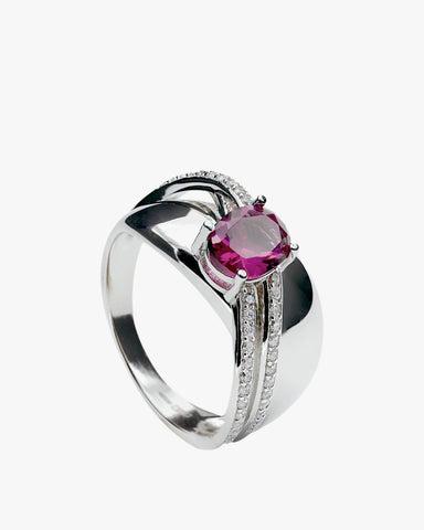 Anillos granes diseño carríles motivo central fucsia