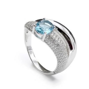 Curved design rings with aquamarine-toned gemstone