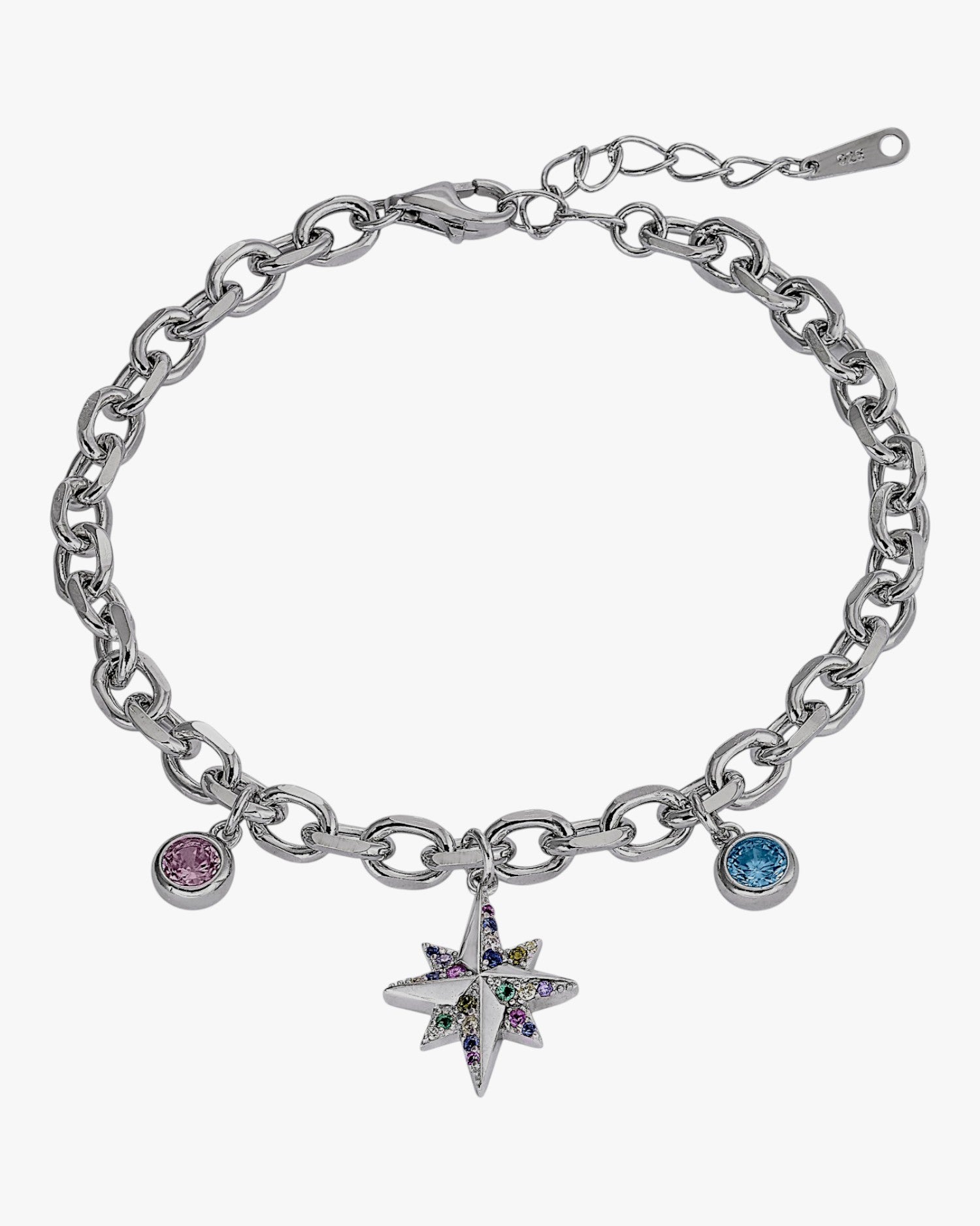 Pulseras con colgantes en plata motivos azules y rosas