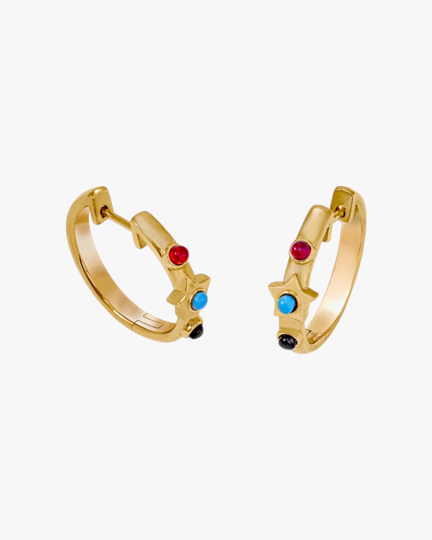 Aros dorados motivo central estrella y piedras de colores