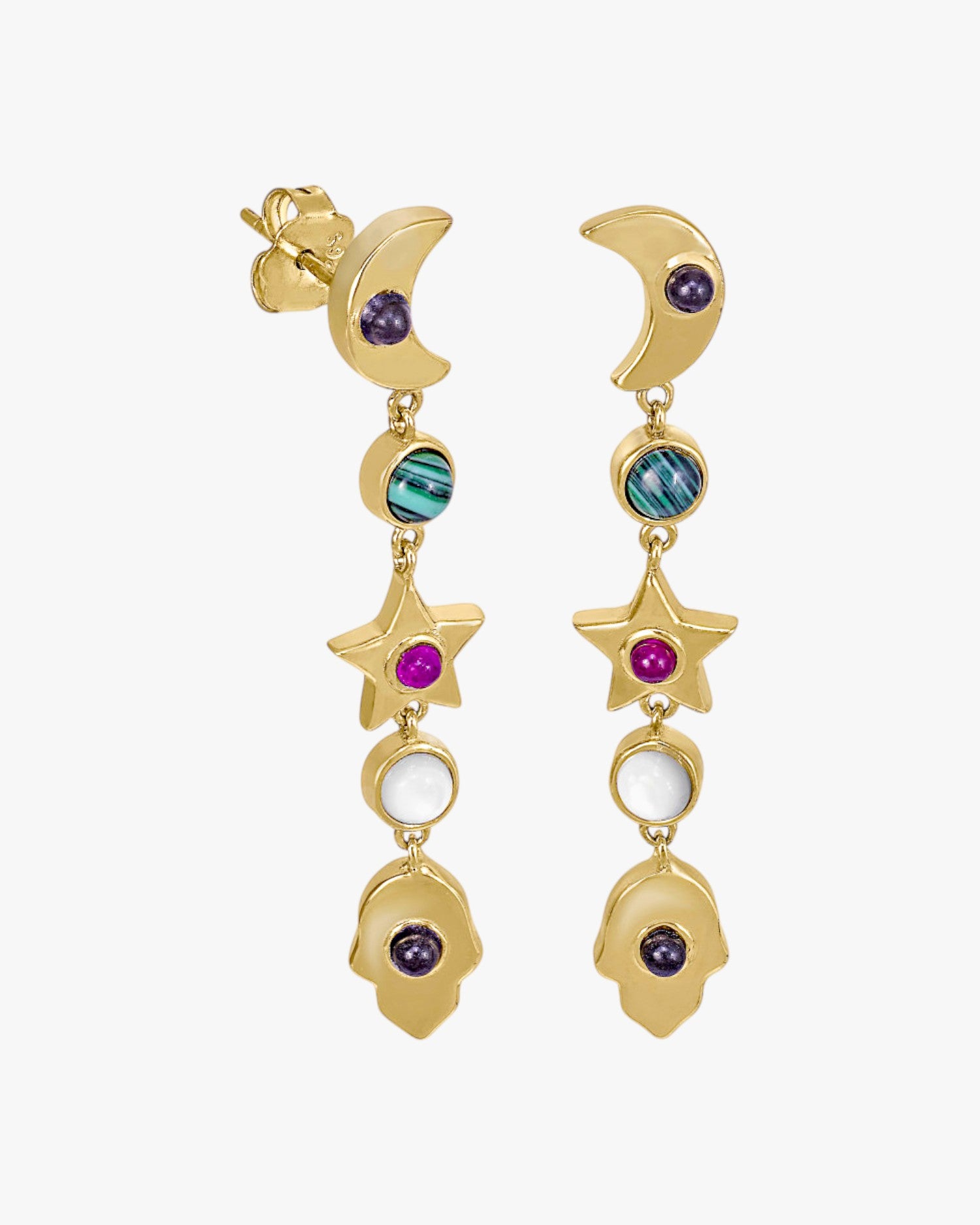 Pendientes largos diseño multi motivo con piedras naturales