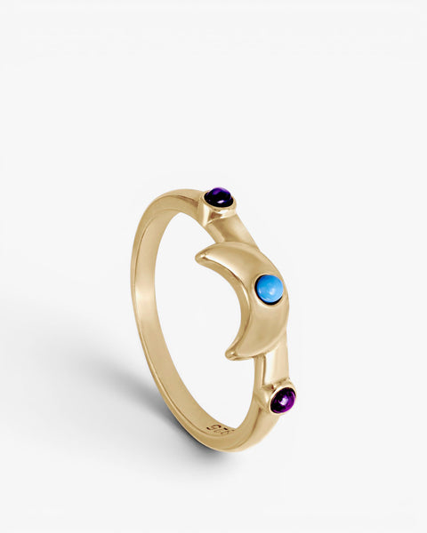 Anillos con piedras motivo de luna bañado en oro