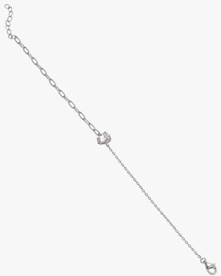 Thin silver bracelets with teardrop design and paperclip design chain