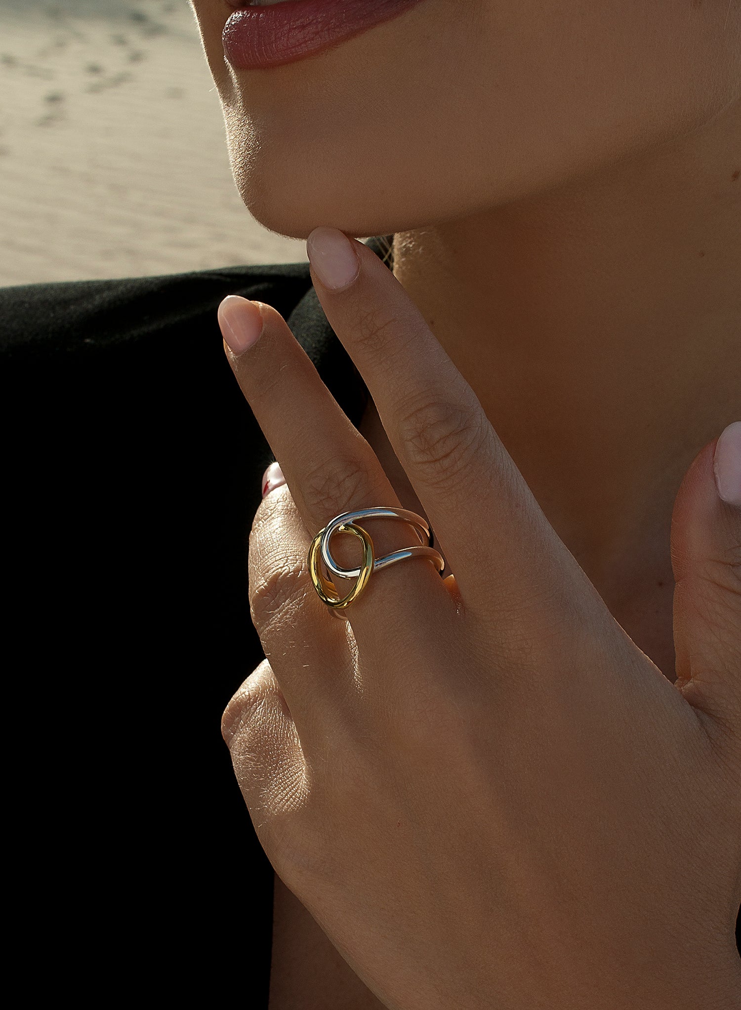 Rings of design open double rail two tone