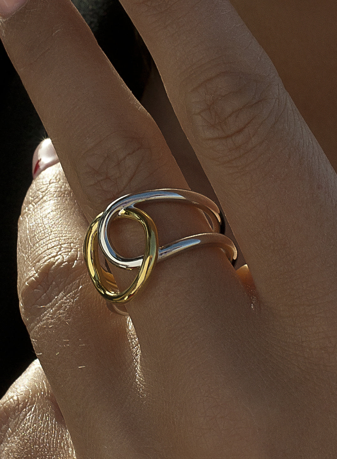 Anillos de diseño abierto doble carril bicolor