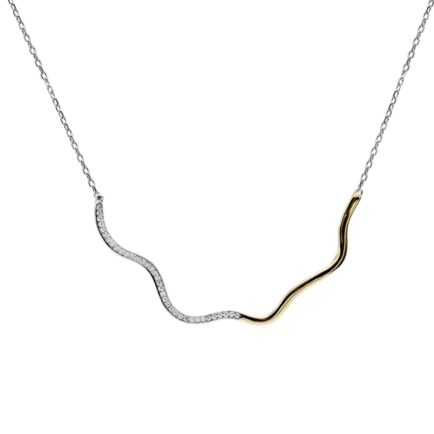 Colgantes bicolor diseño de onda con circonitas