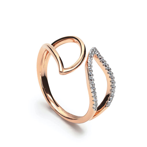 Anneaux de design feuille à effet miroir avec zircons