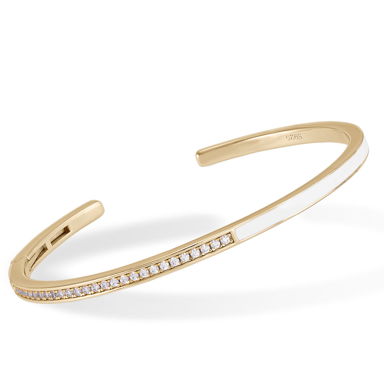 Esclavas de plata diseño fino esmalte blanco y circonitas