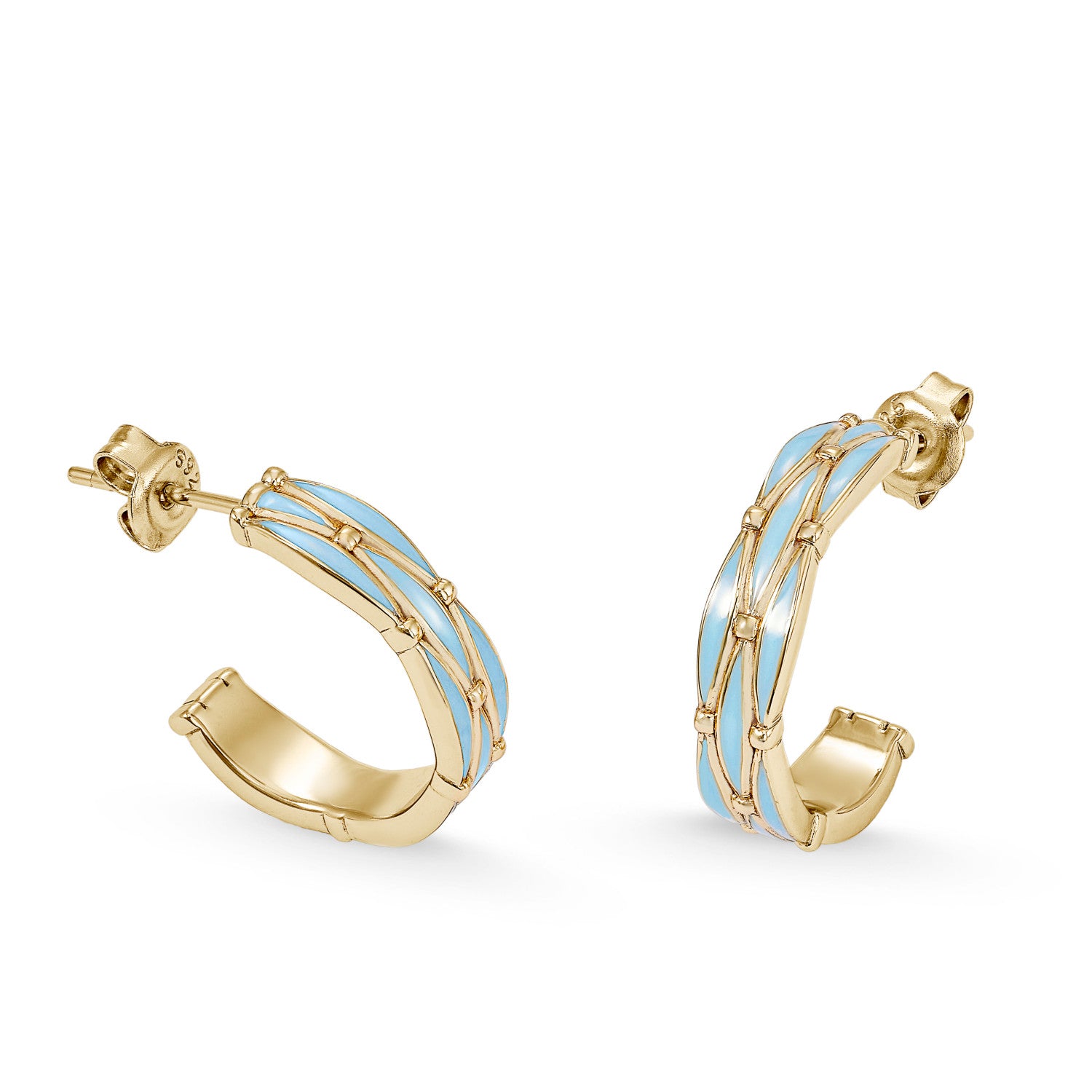 Pendientes aro de plata diseño esmalte turquesa