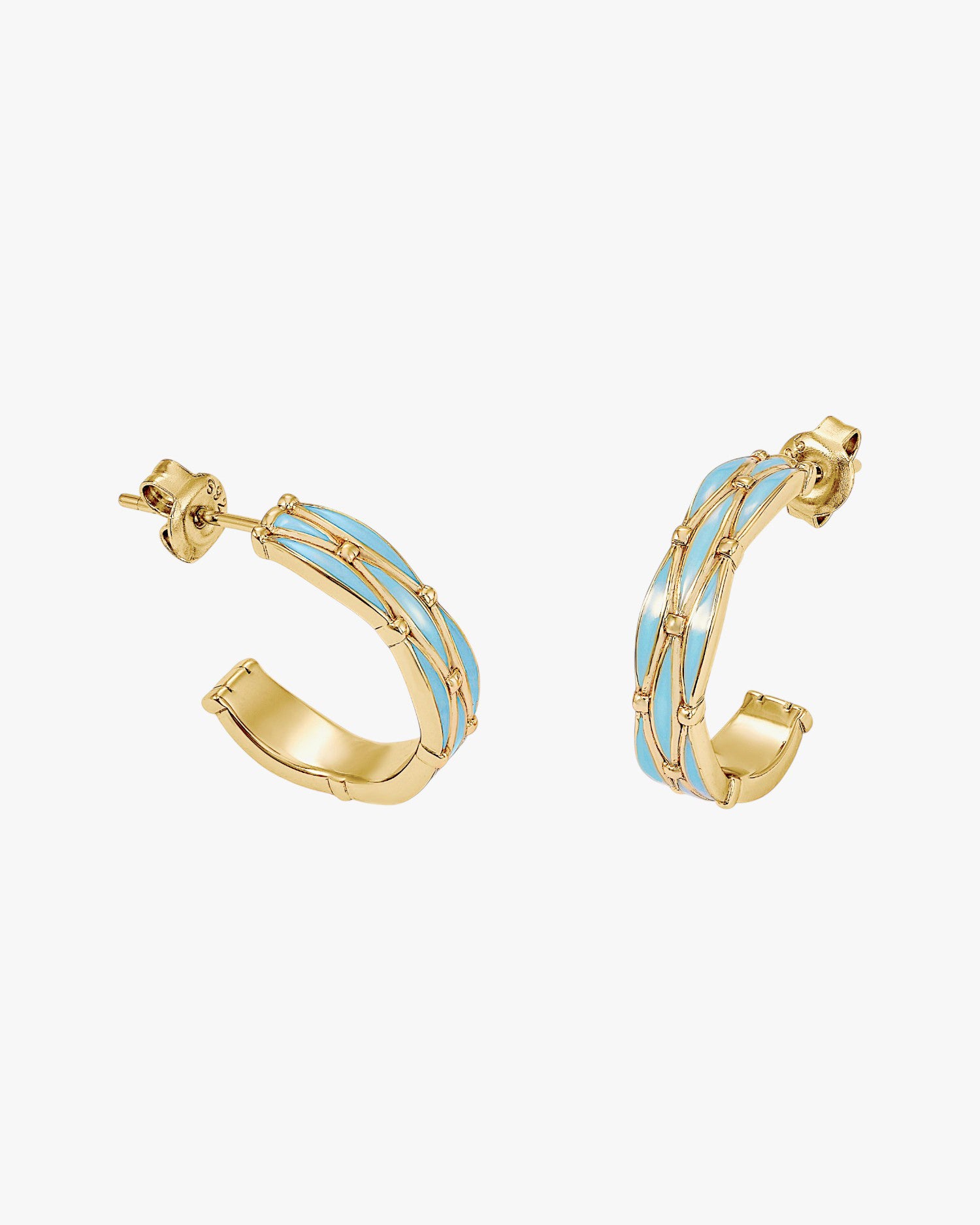 Pendientes aro de plata diseño esmalte turquesa