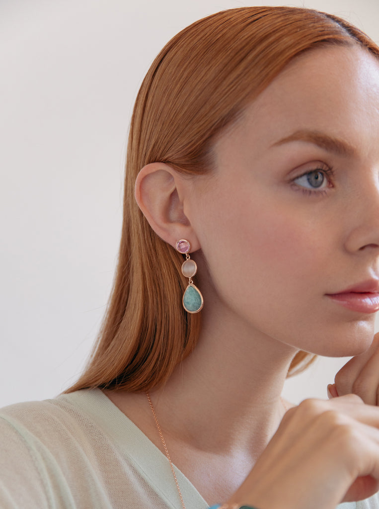 Long natural stone earrings, bit design
