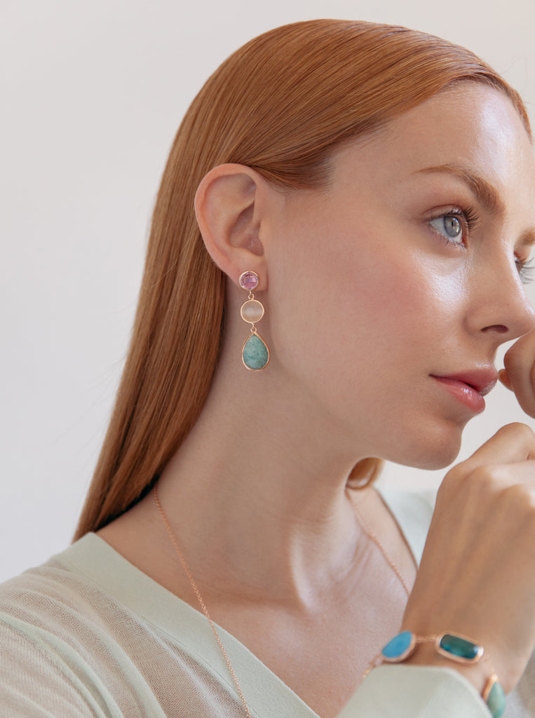 Long natural stone earrings, bit design