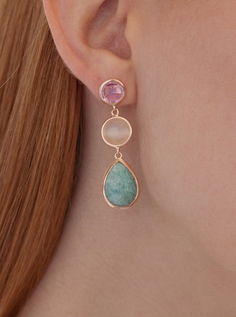 Long natural stone earrings, bit design