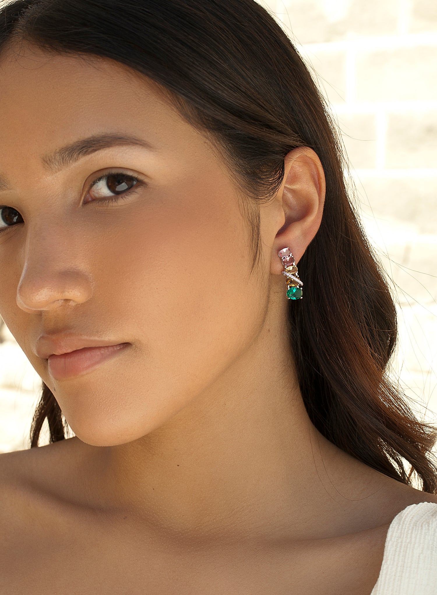 Pendientes de piedras de colores diseño vertical